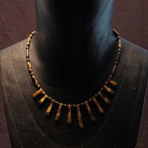 Tiger’s Eye Stone Fan Necklace, Beaded Collar/ Choker Egyptian Revival Necklace